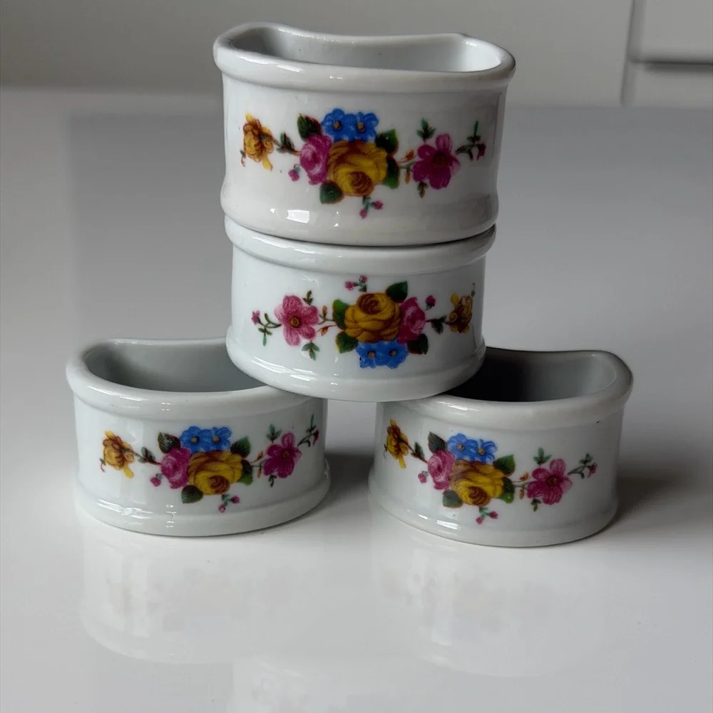 Porcelain Floral Napkin Rings - Set of 4